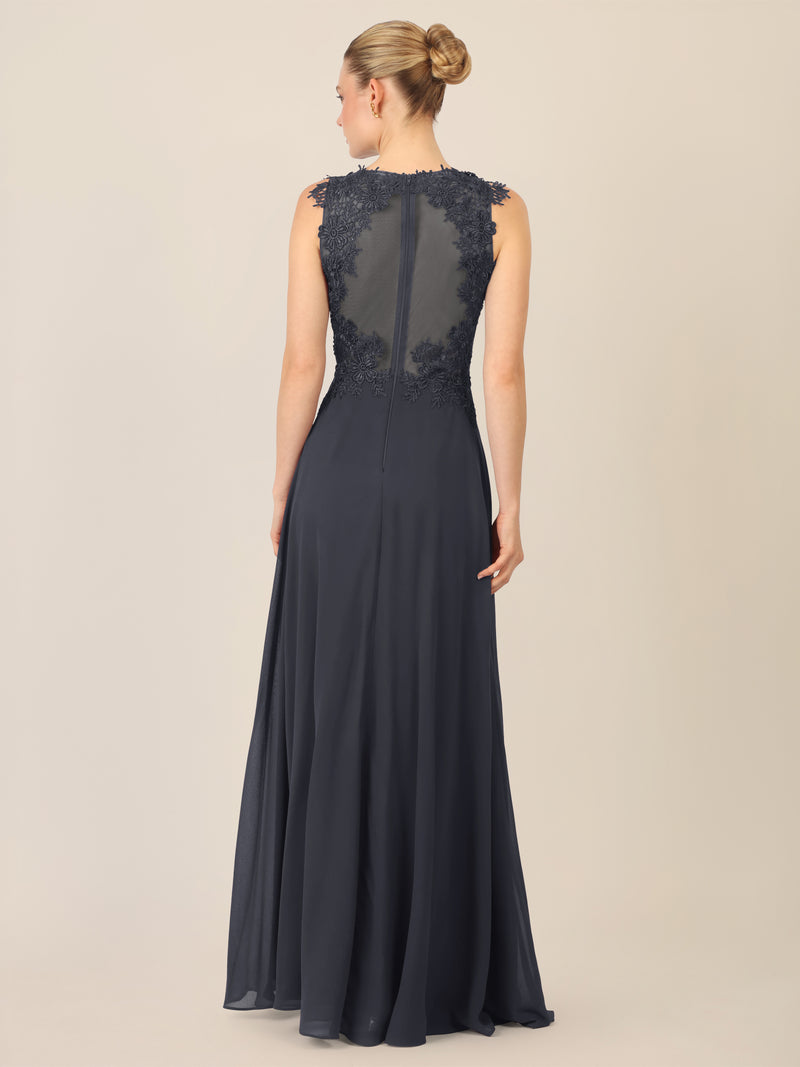 APART Abendkleid mit floraler Spitze und Tüll-Einsatz | nachtblau