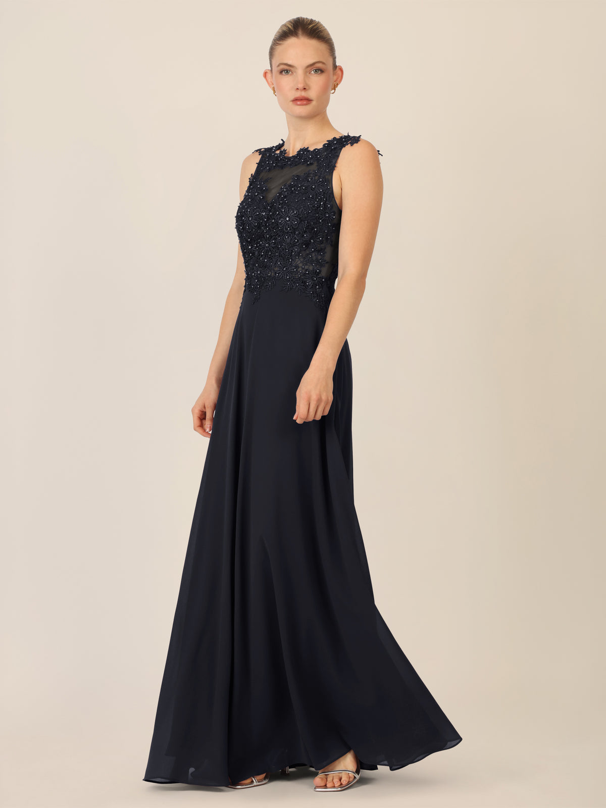 APART Abendkleid mit floraler Spitze und Tüll-Einsatz | schwarz