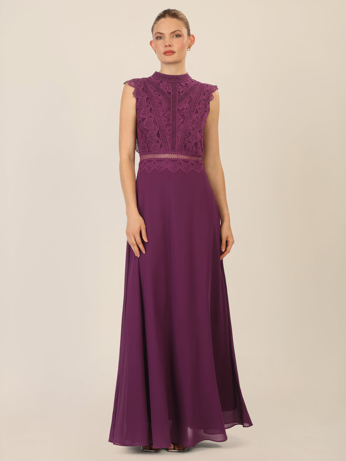APART Abendkleid mit Spitze und transparentem Rückenteil | dunkel lila