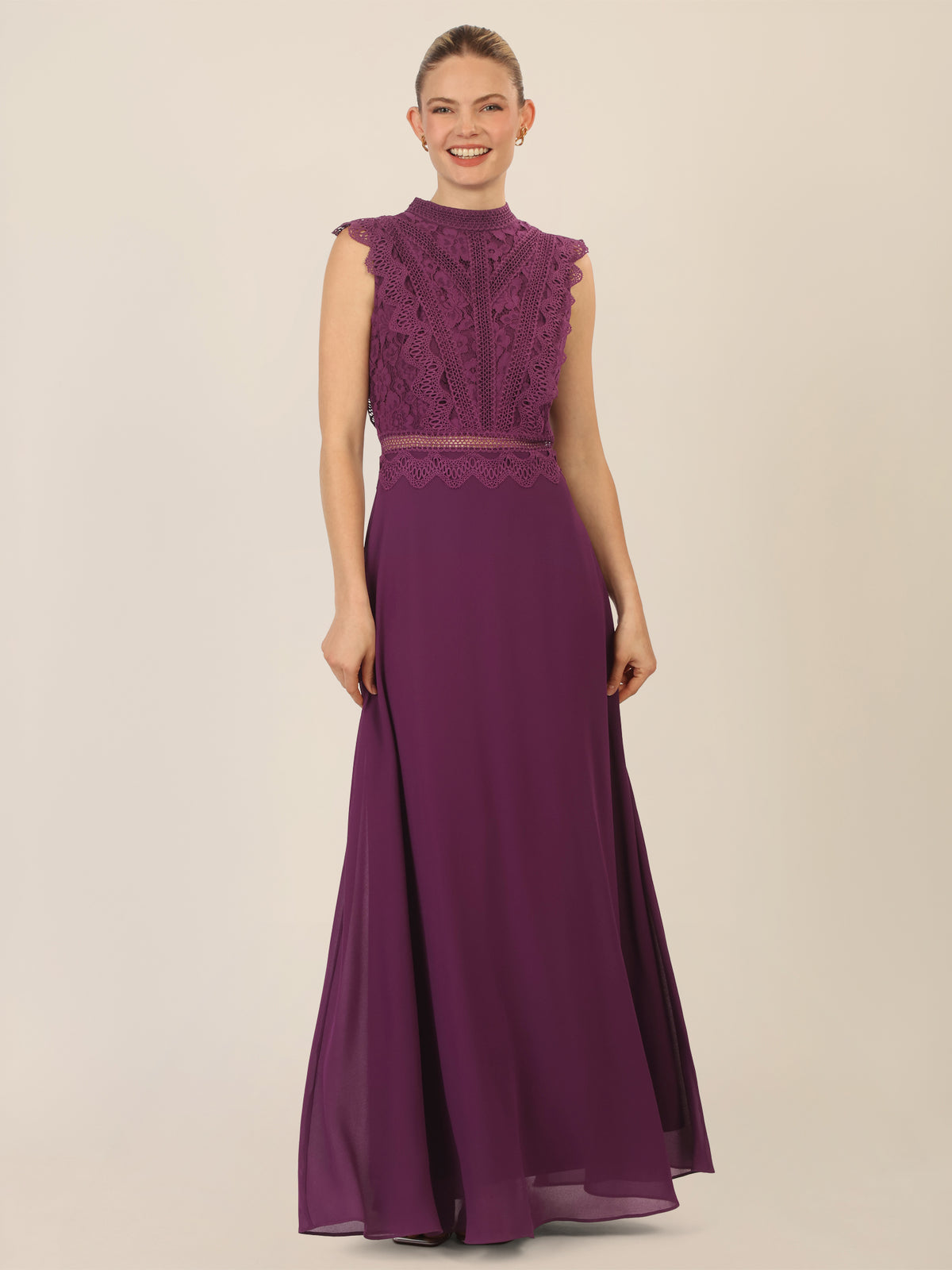 APART Abendkleid mit Spitze und transparentem Rückenteil | dunkel lila