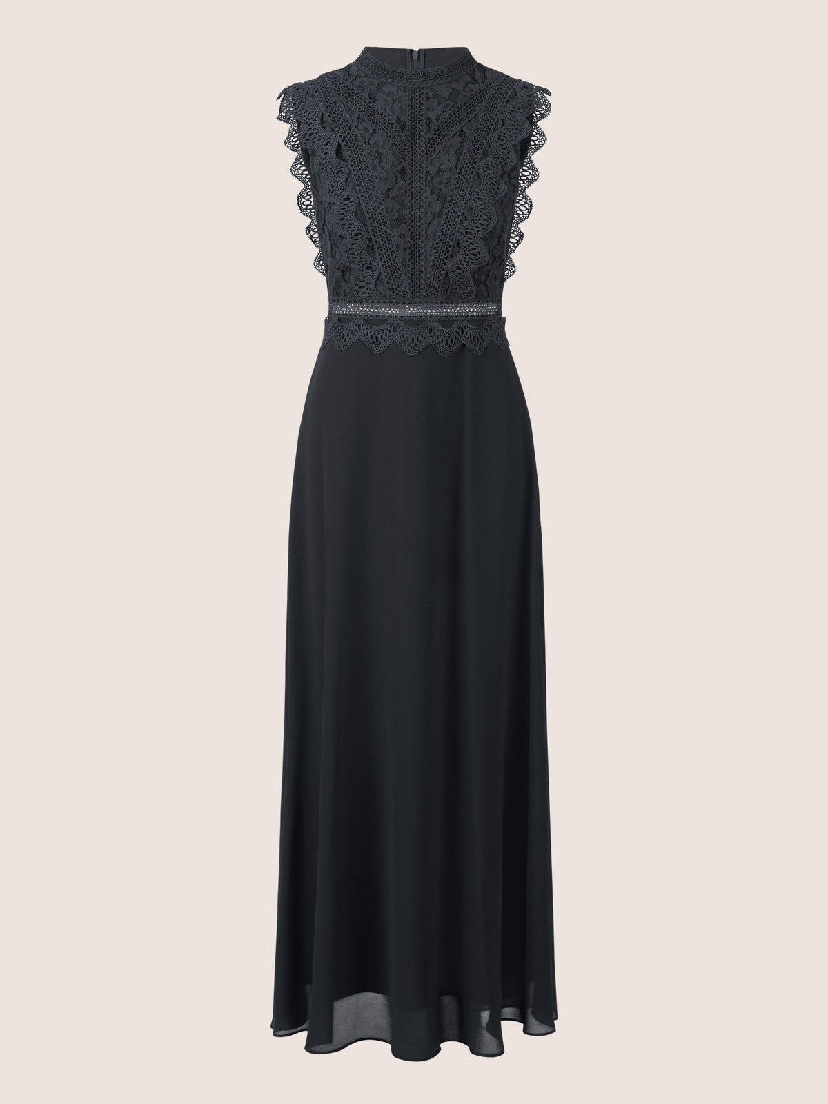 APART Abendkleid mit Spitze und transparentem Rückenteil | schwarz