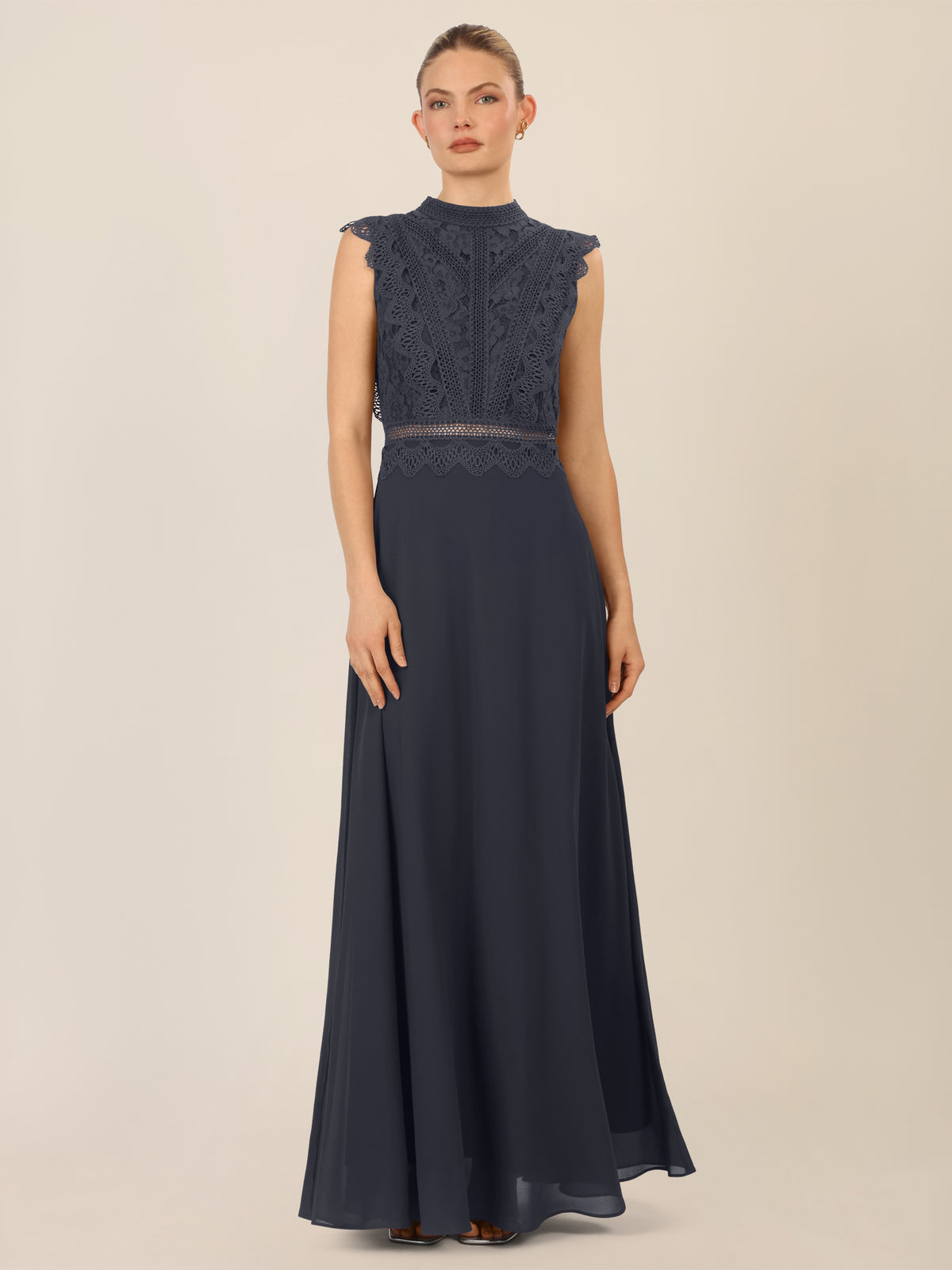APART Abendkleid mit Spitze und transparentem Rückenteil | nachtblau