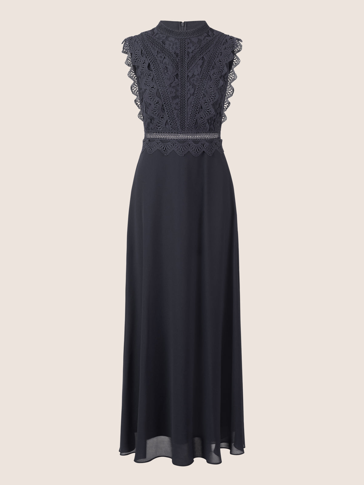 APART Abendkleid mit Spitze und transparentem Rückenteil | nachtblau