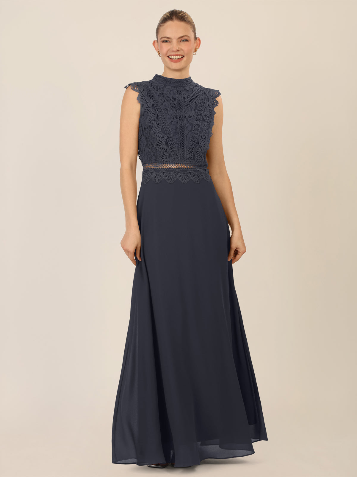 APART Abendkleid mit Spitze und transparentem Rückenteil | nachtblau