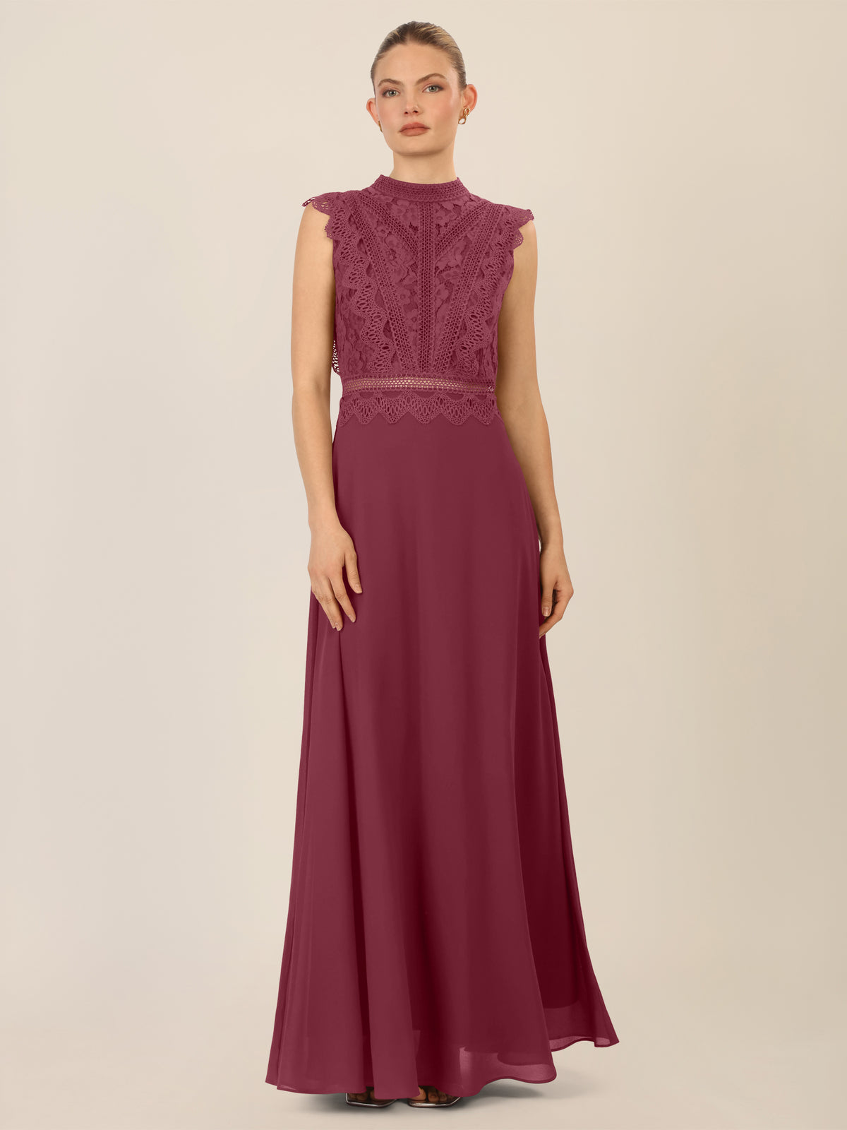 APART Abendkleid mit Spitze und transparentem Rückenteil | bordeauxrot