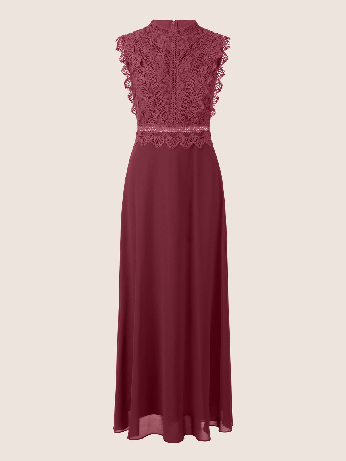APART Abendkleid mit Spitze und transparentem Rückenteil | bordeauxrot