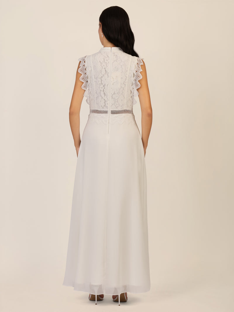 APART Abendkleid mit Spitze und transparentem Rückenteil | creme
