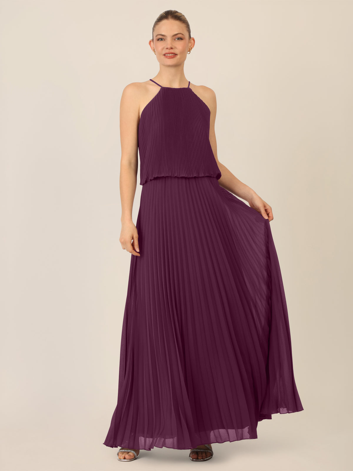 APART Chiffonkleid mit Ketten-Trägern | dunkel lila