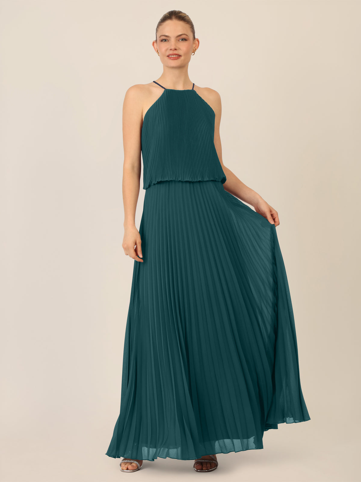 APART Chiffonkleid mit Ketten-Trägern | dunkelgrün