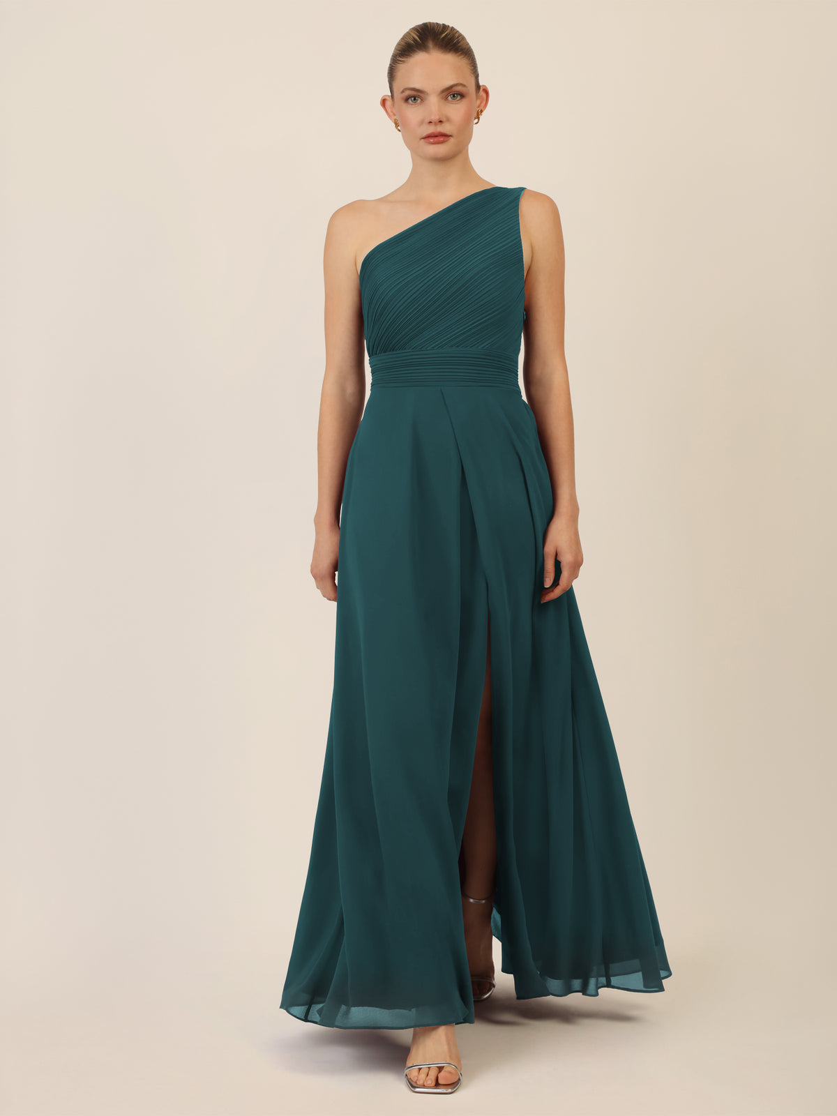 APART One-Shoulder Abendkleid mit Plisseedetail | dunkelgrün