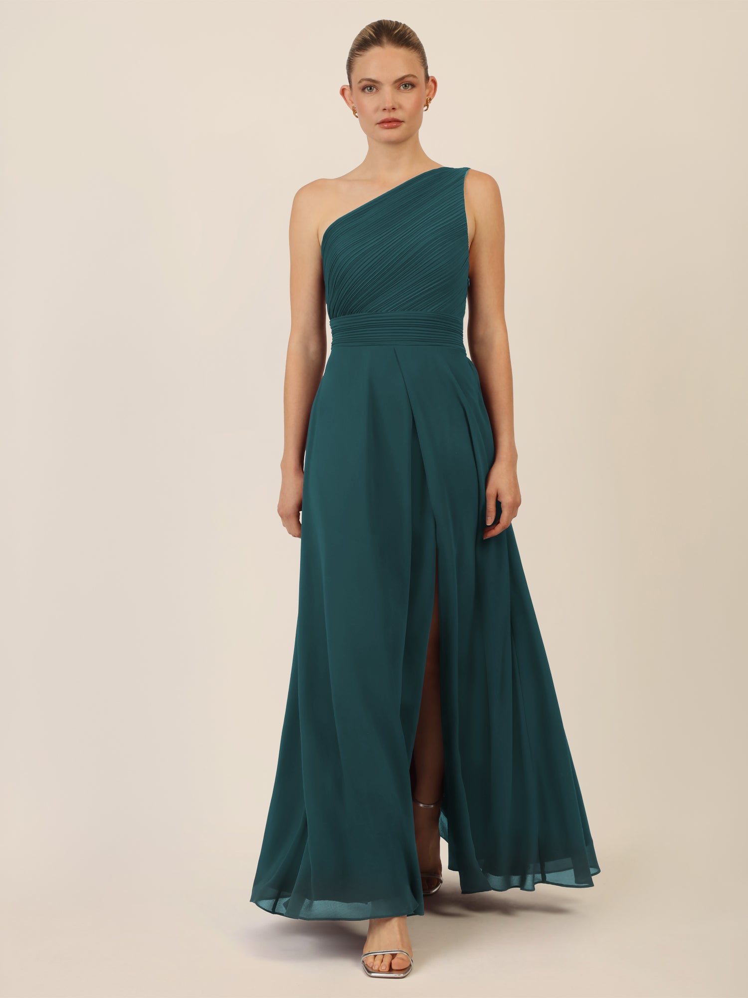 APART One-Shoulder Abendkleid mit Plisseedetail | dunkelgrün