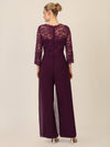 APART Abendoverall mit Spitzentop und weitem Bein | dunkel lila