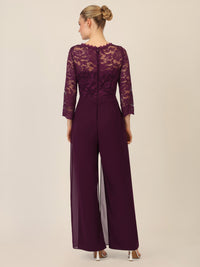 APART Abendoverall mit Spitzentop und weitem Bein | dunkel lila