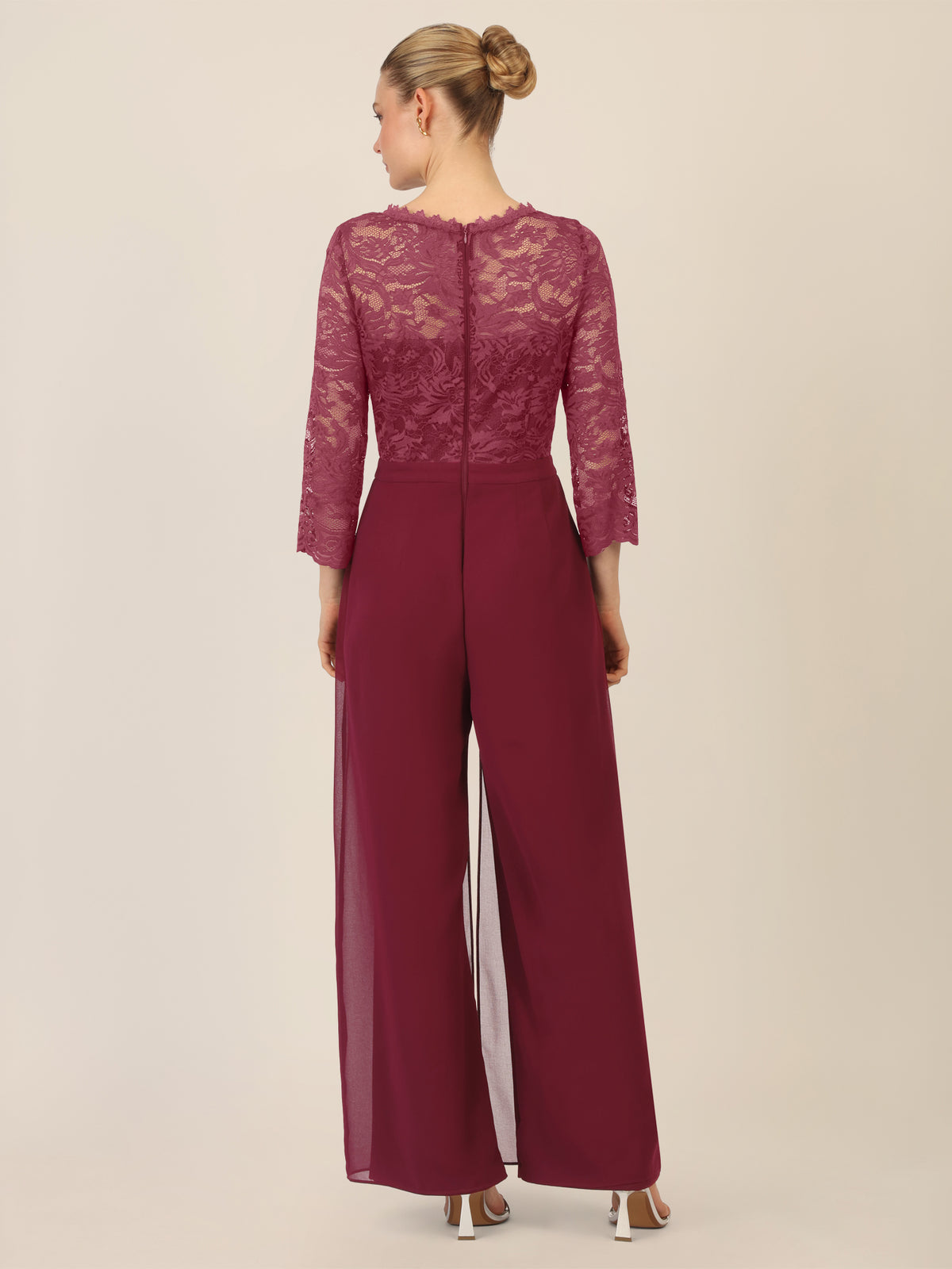 APART Abendoverall mit Spitzentop und weitem Bein | bordeauxrot