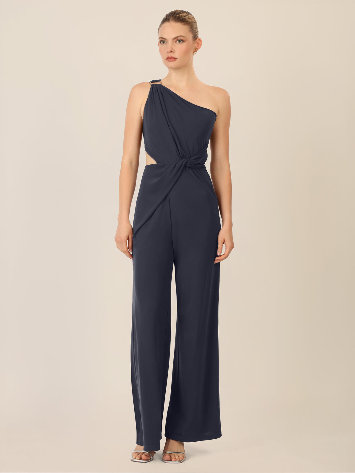 APART One-Shoulder Jerseyoverall mit Drapierung | nachtblau