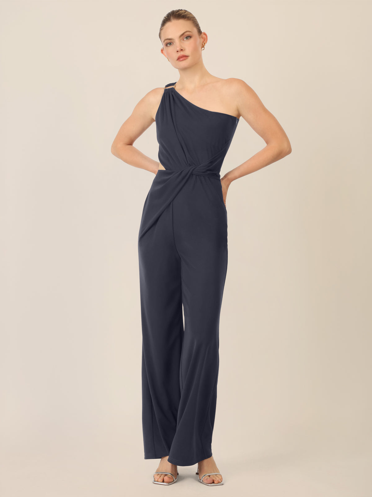 APART One-Shoulder Jerseyoverall mit Drapierung | nachtblau