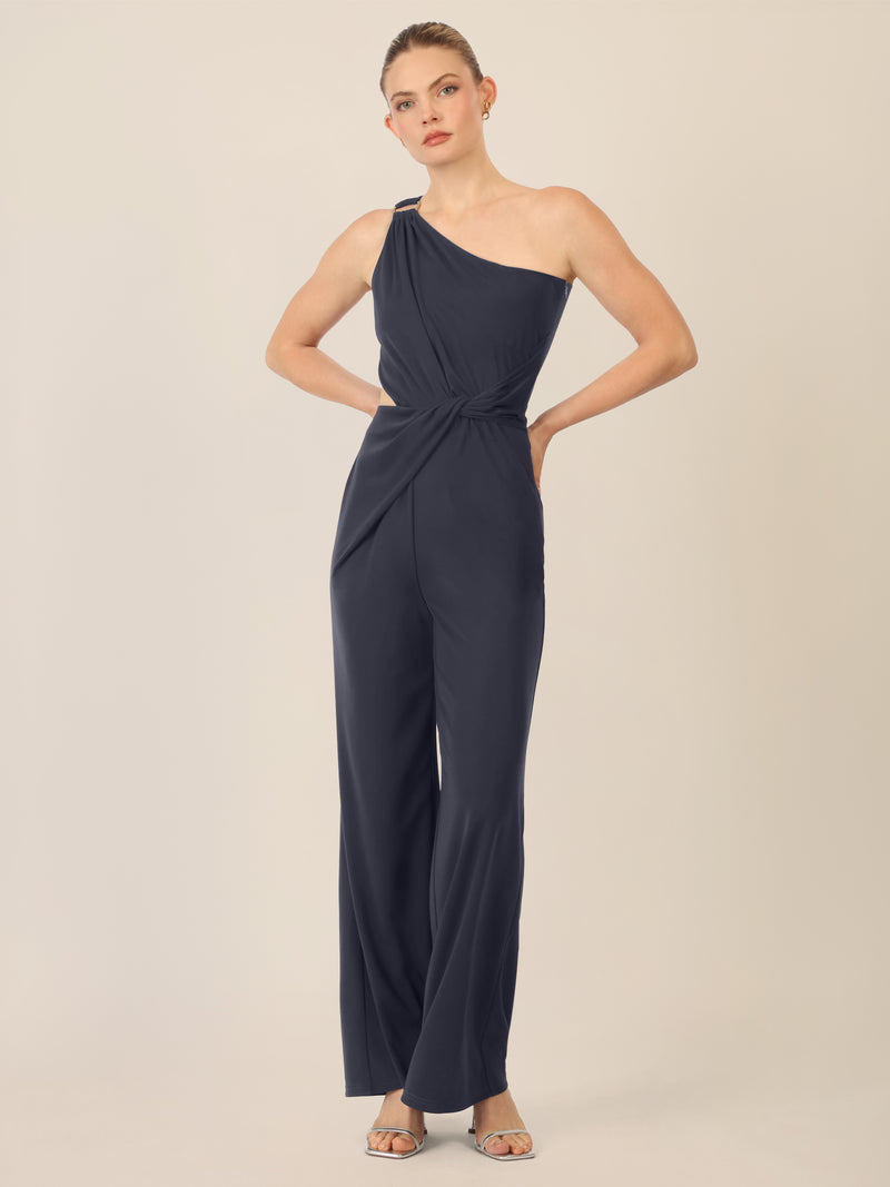 APART One-Shoulder Jerseyoverall mit Drapierung | nachtblau