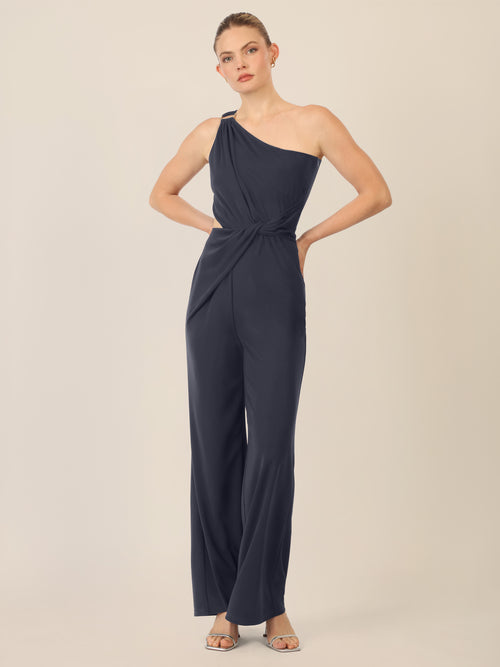 APART One-Shoulder Jerseyoverall mit Drapierung | nachtblau image 1