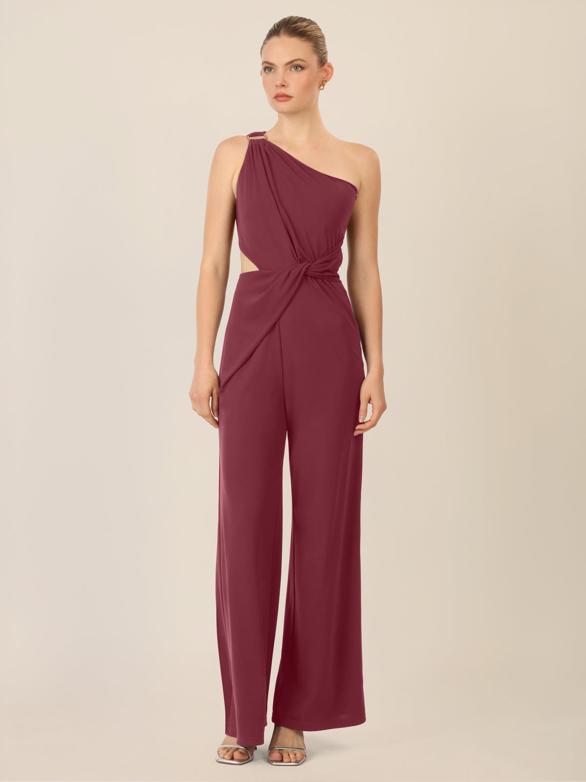 APART One-Shoulder Jerseyoverall mit Drapierung | bordeauxrot