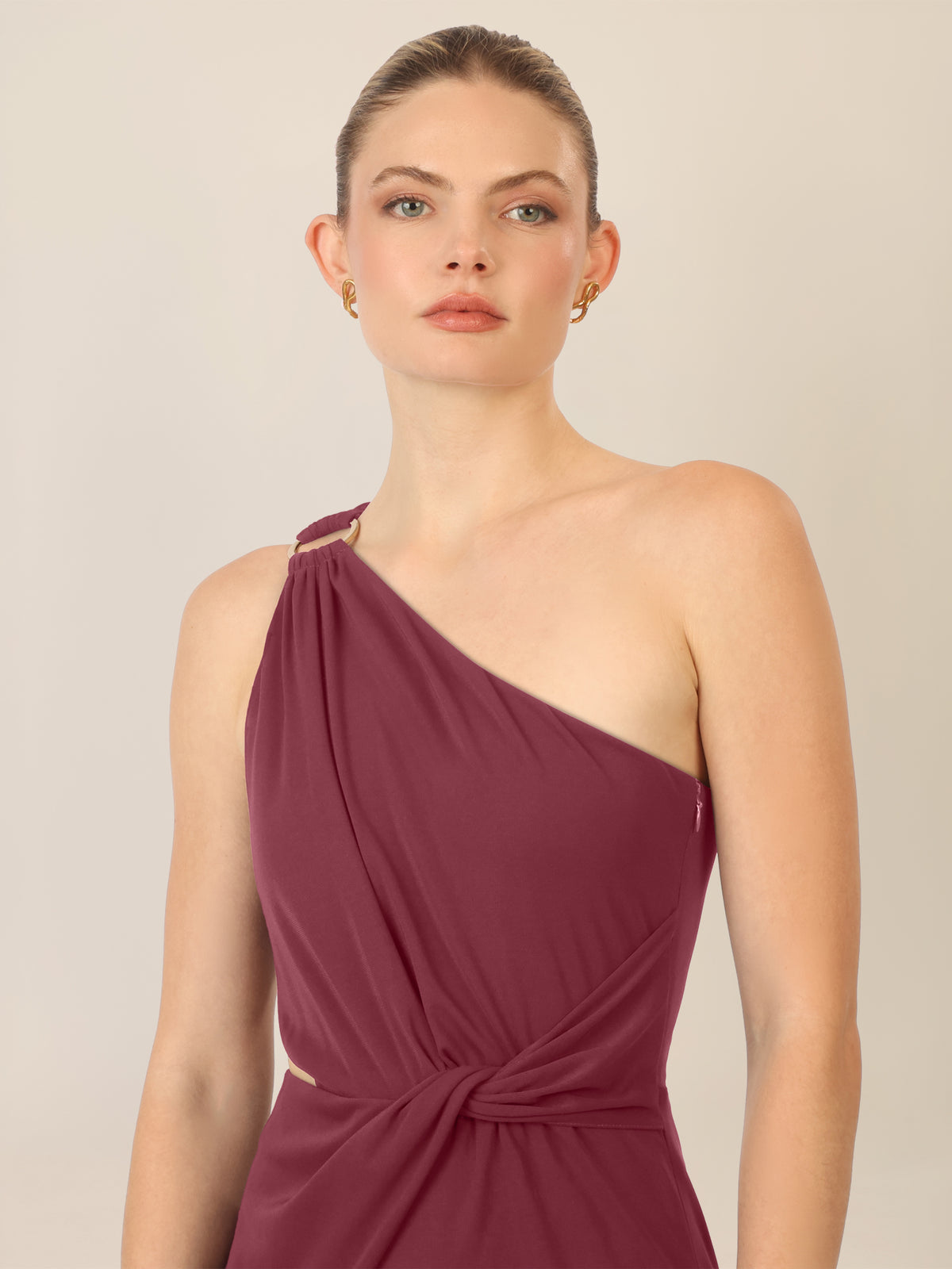 APART One-Shoulder Jerseyoverall mit Drapierung | bordeauxrot