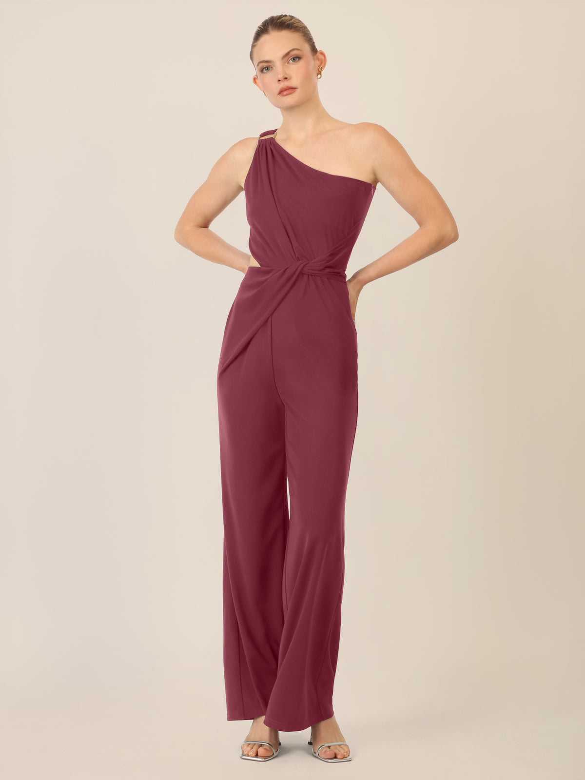 APART One-Shoulder Jerseyoverall mit Drapierung | bordeauxrot