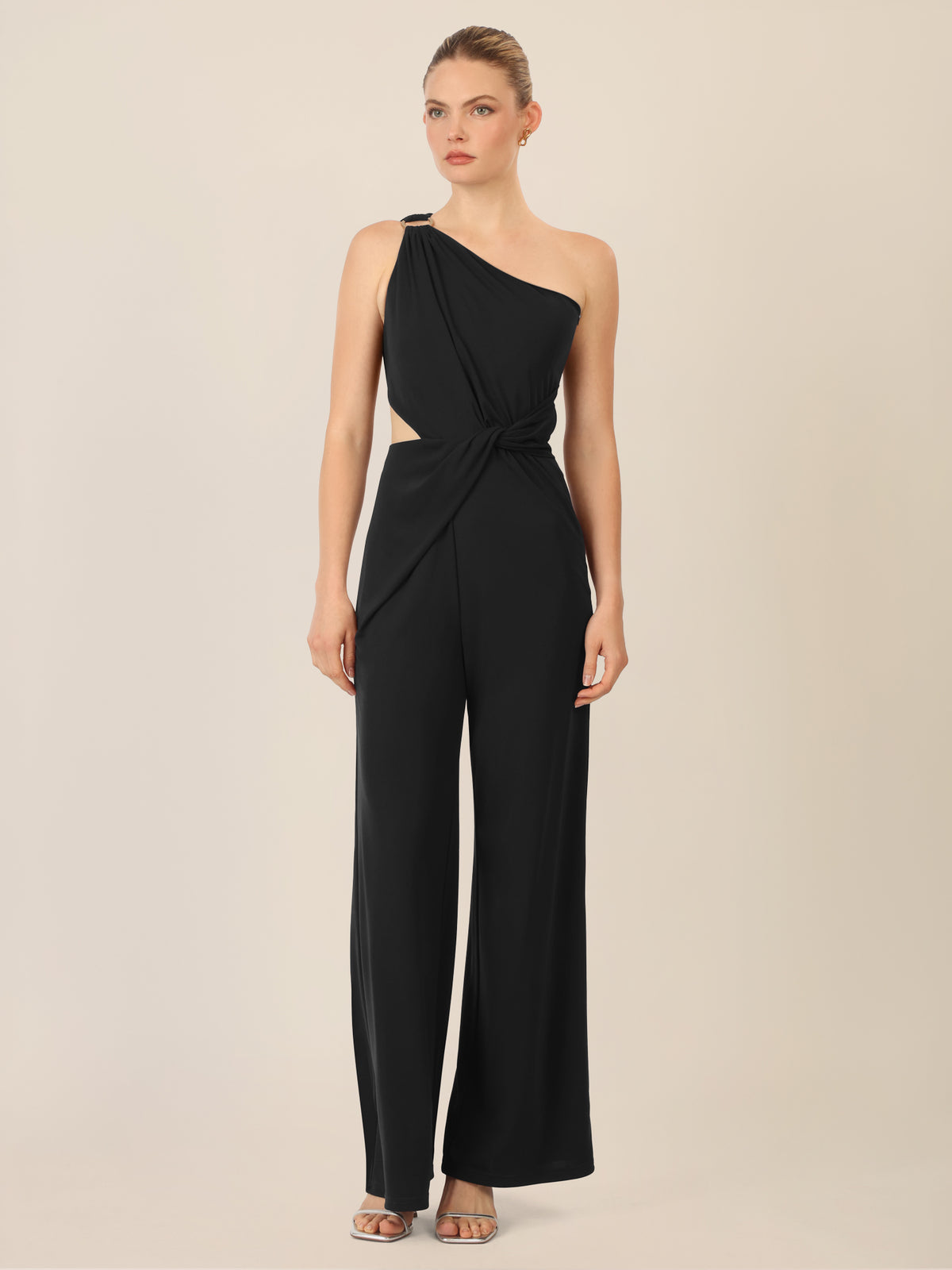 APART One-Shoulder Jerseyoverall mit Drapierung | schwarz