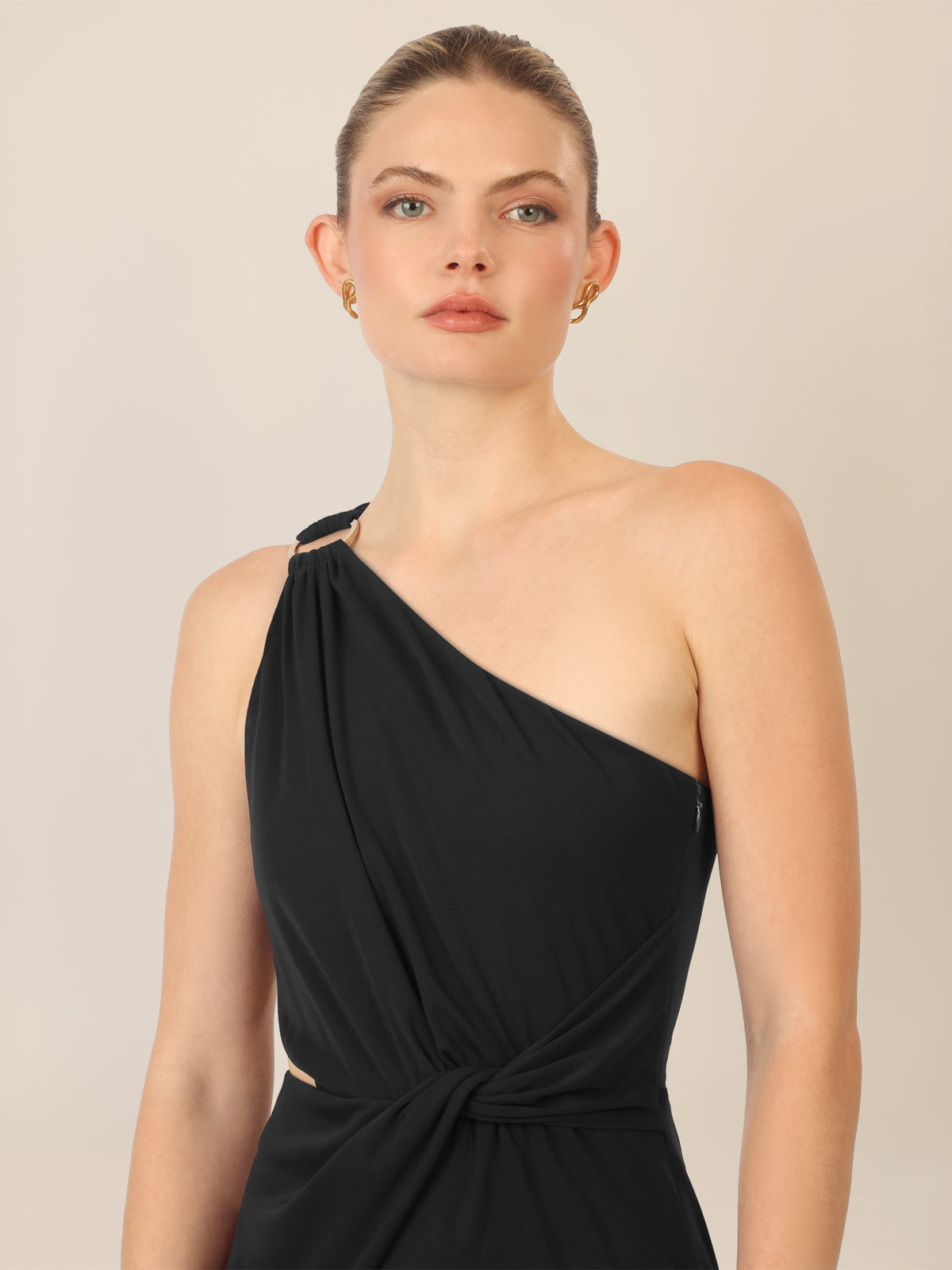 APART One-Shoulder Jerseyoverall mit Drapierung | schwarz