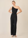APART One-Shoulder Jerseyoverall mit Drapierung | schwarz