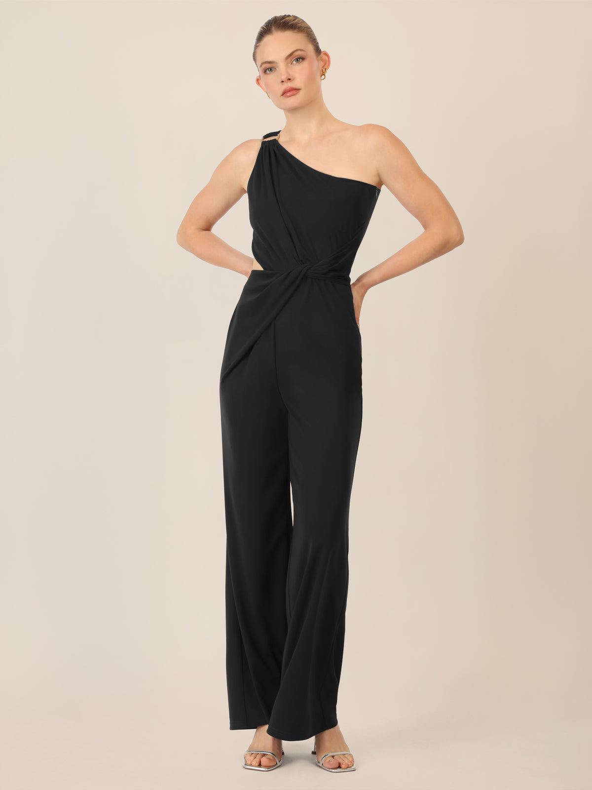 APART One-Shoulder Jerseyoverall mit Drapierung | schwarz