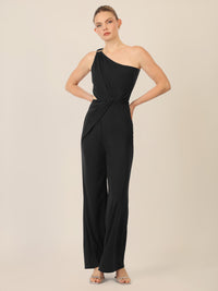 APART One-Shoulder Jerseyoverall mit Drapierung | schwarz