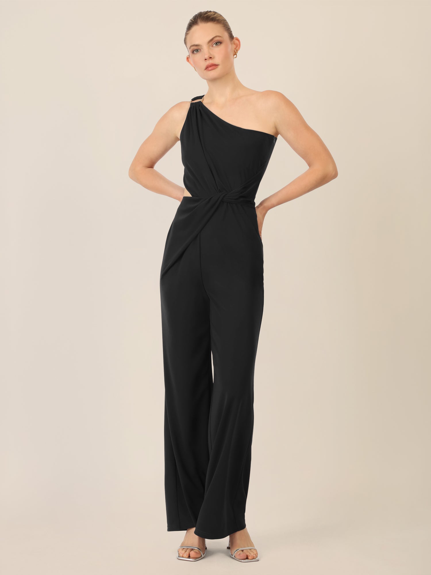 APART One-Shoulder Jerseyoverall mit Drapierung | schwarz
