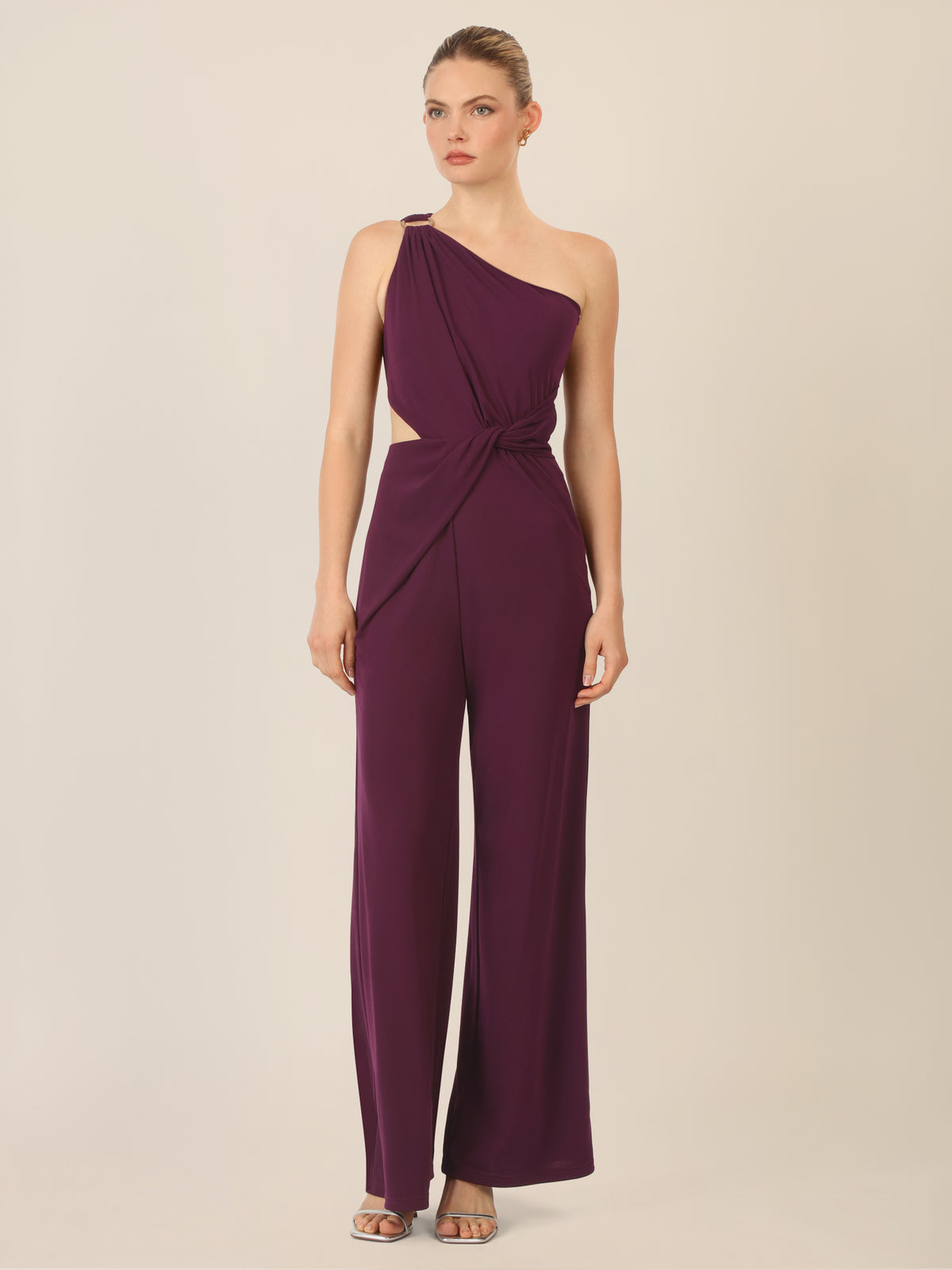 APART One-Shoulder Jerseyoverall mit Drapierung | dunkel lila