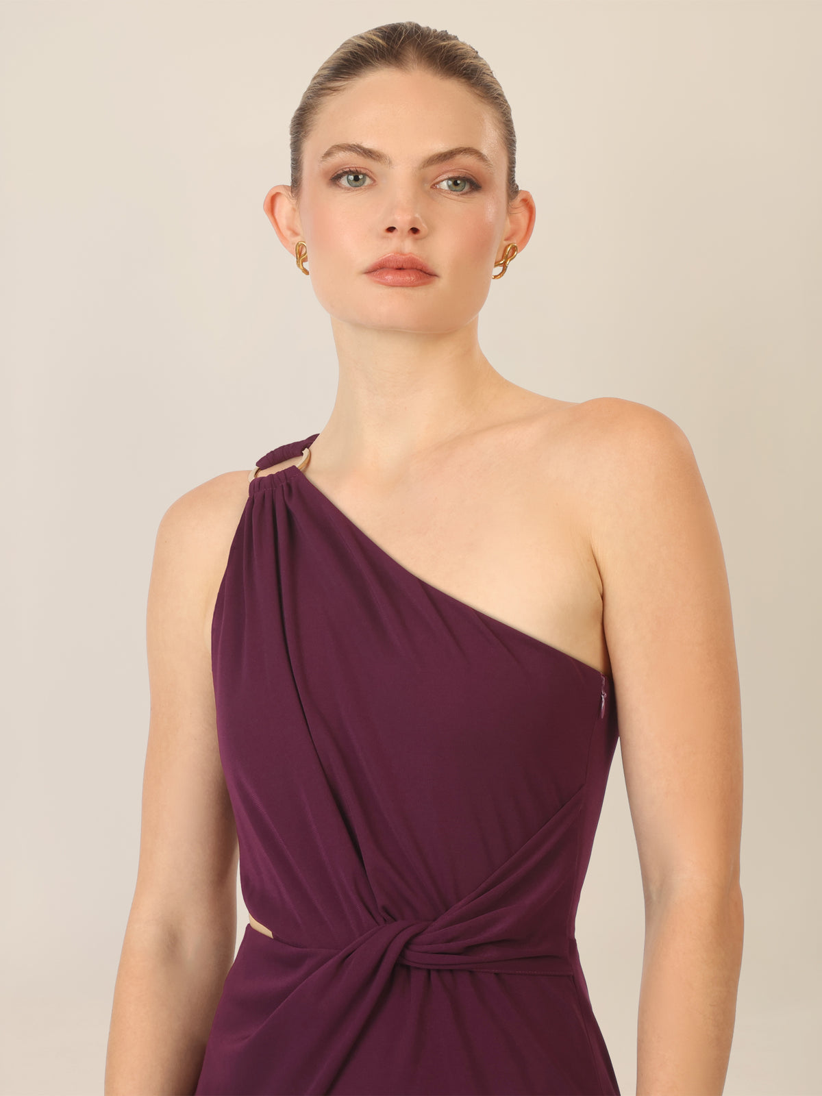 APART One-Shoulder Jerseyoverall mit Drapierung | dunkel lila