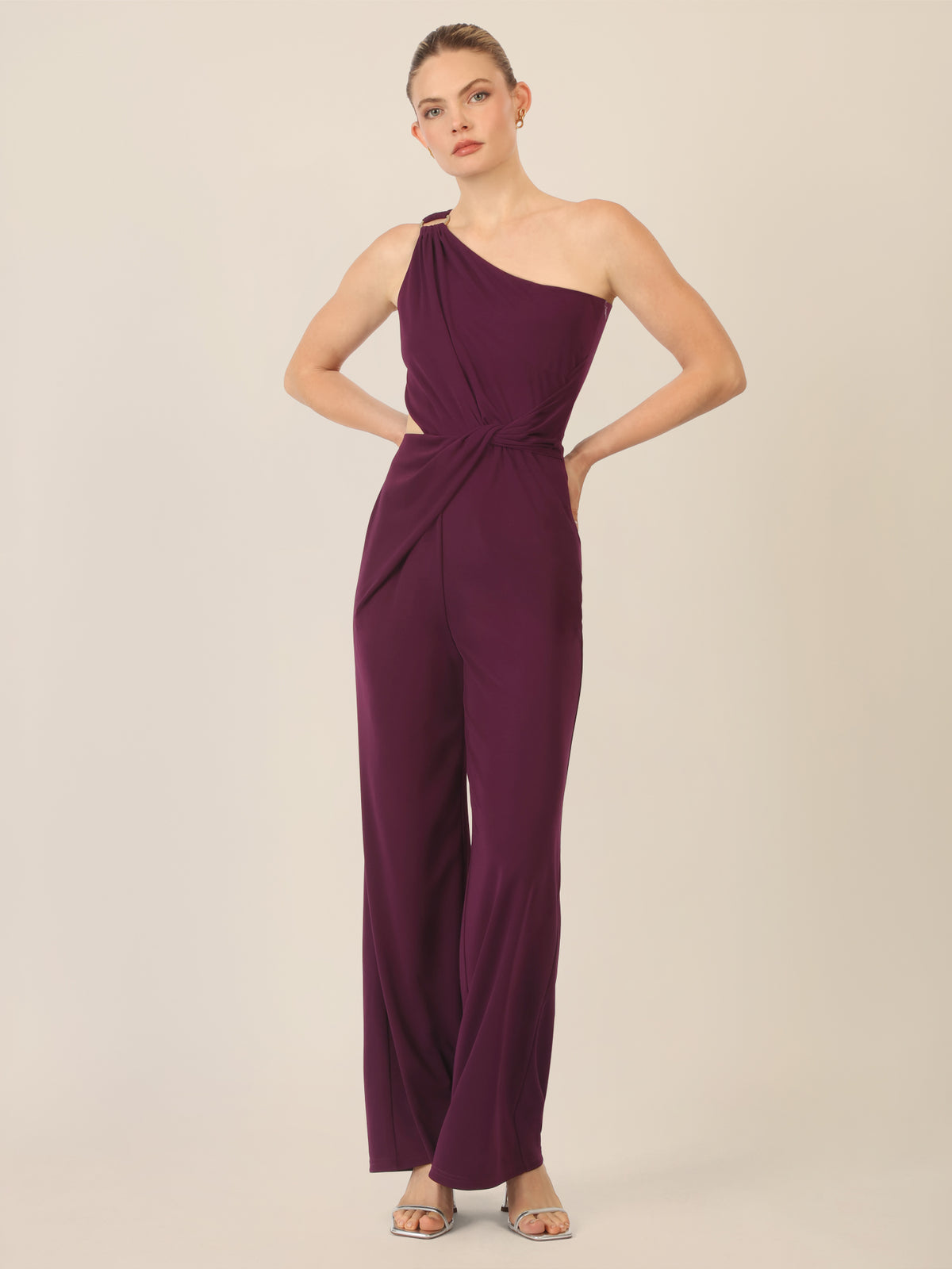 APART One-Shoulder Jerseyoverall mit Drapierung | dunkel lila
