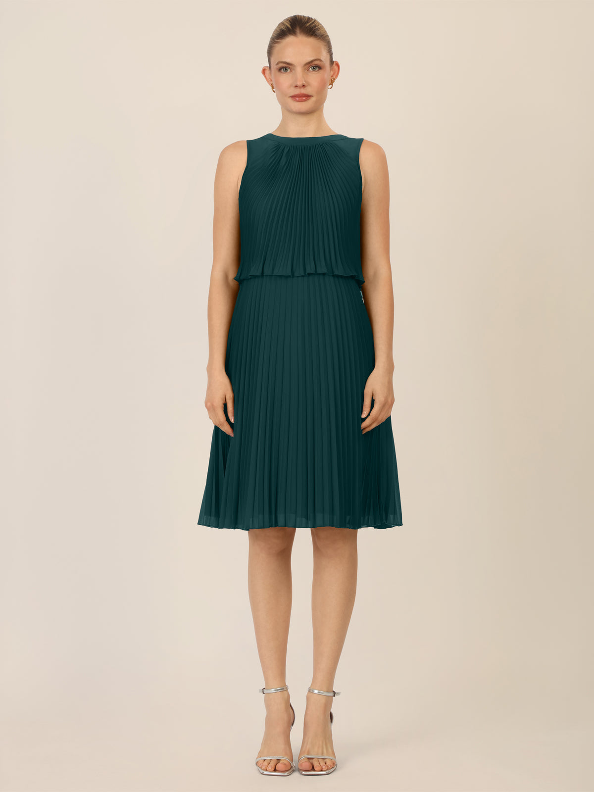 APART Chiffonkleid in Midilänge mit Lagenoptik | dunkelgrün