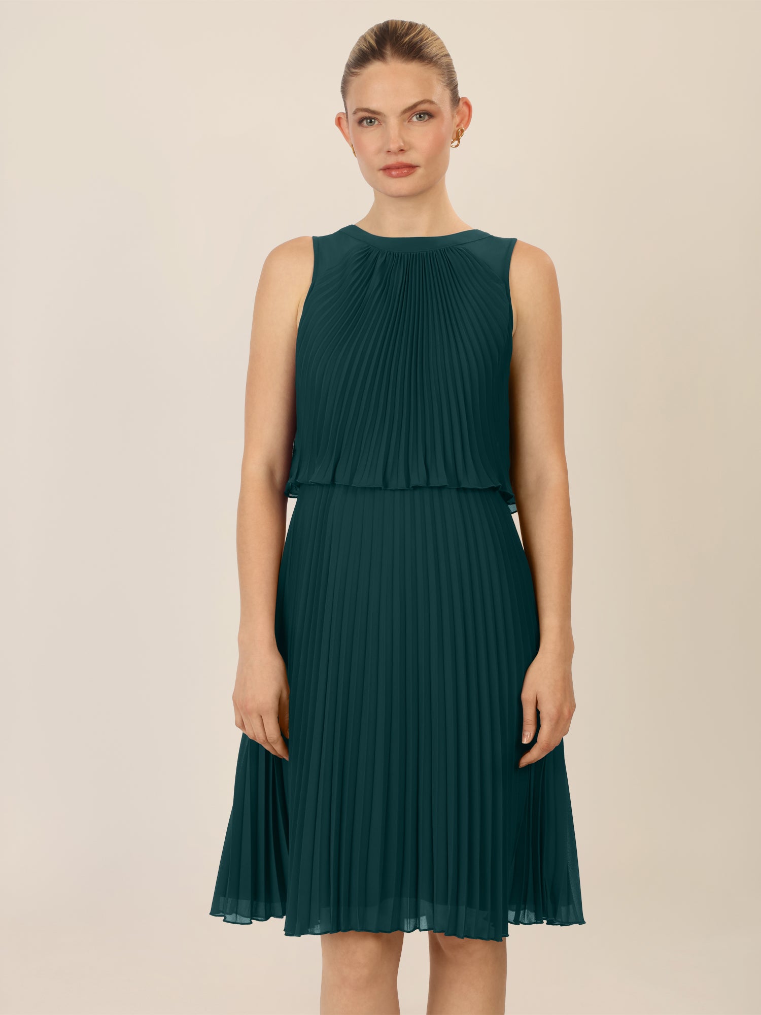 APART Chiffonkleid in Midilänge mit Lagenoptik | dunkelgrün