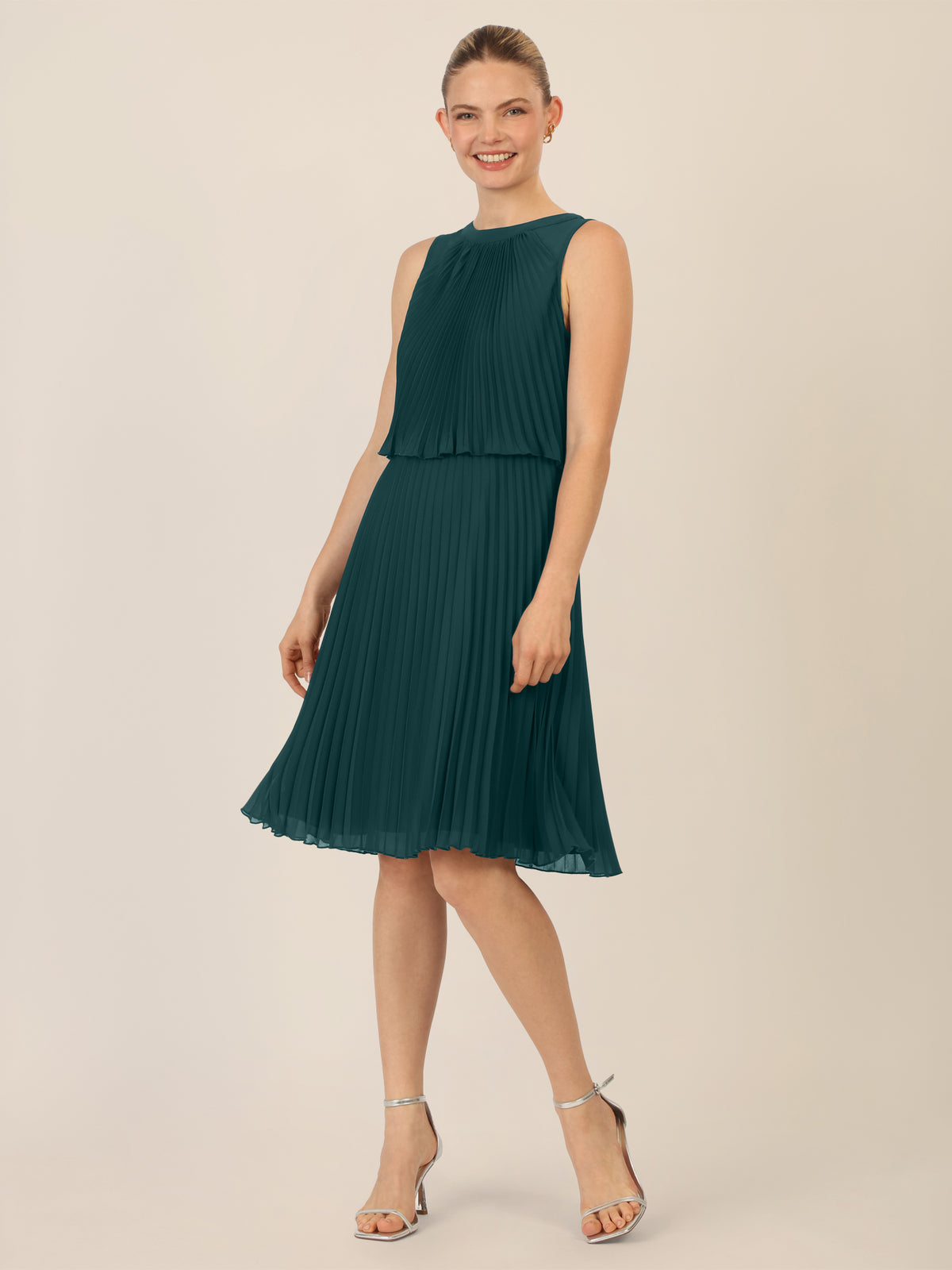 APART Chiffonkleid in Midilänge mit Lagenoptik | dunkelgrün