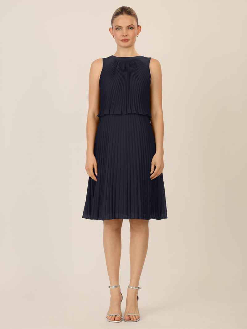 APART Chiffonkleid in Midilänge mit Lagenoptik | nachtblau