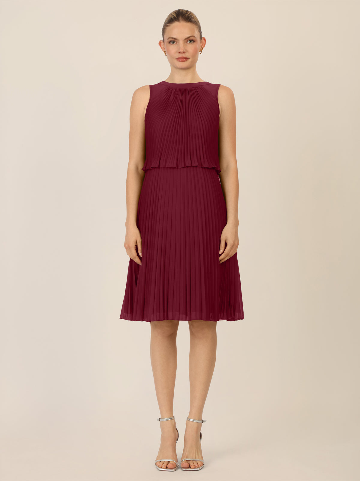 APART Chiffonkleid in Midilänge mit Lagenoptik | bordeauxrot