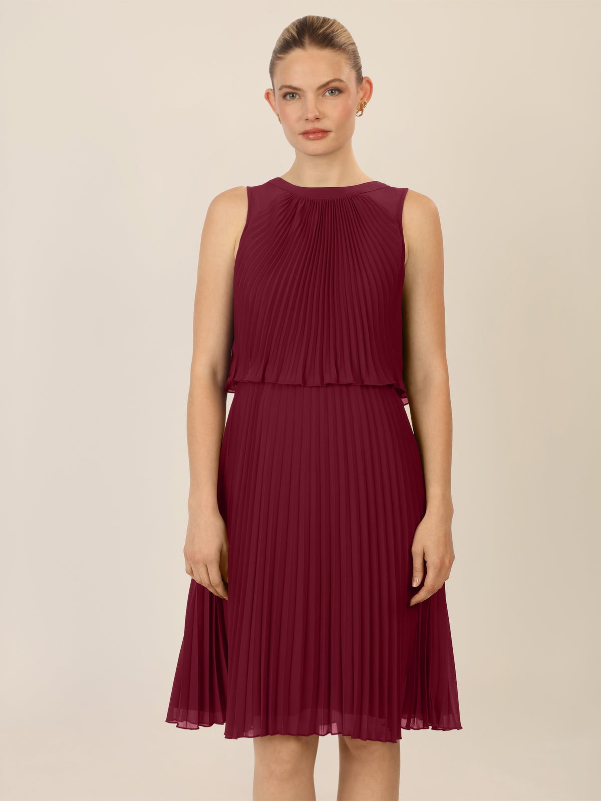 APART Chiffonkleid in Midilänge mit Lagenoptik | bordeauxrot