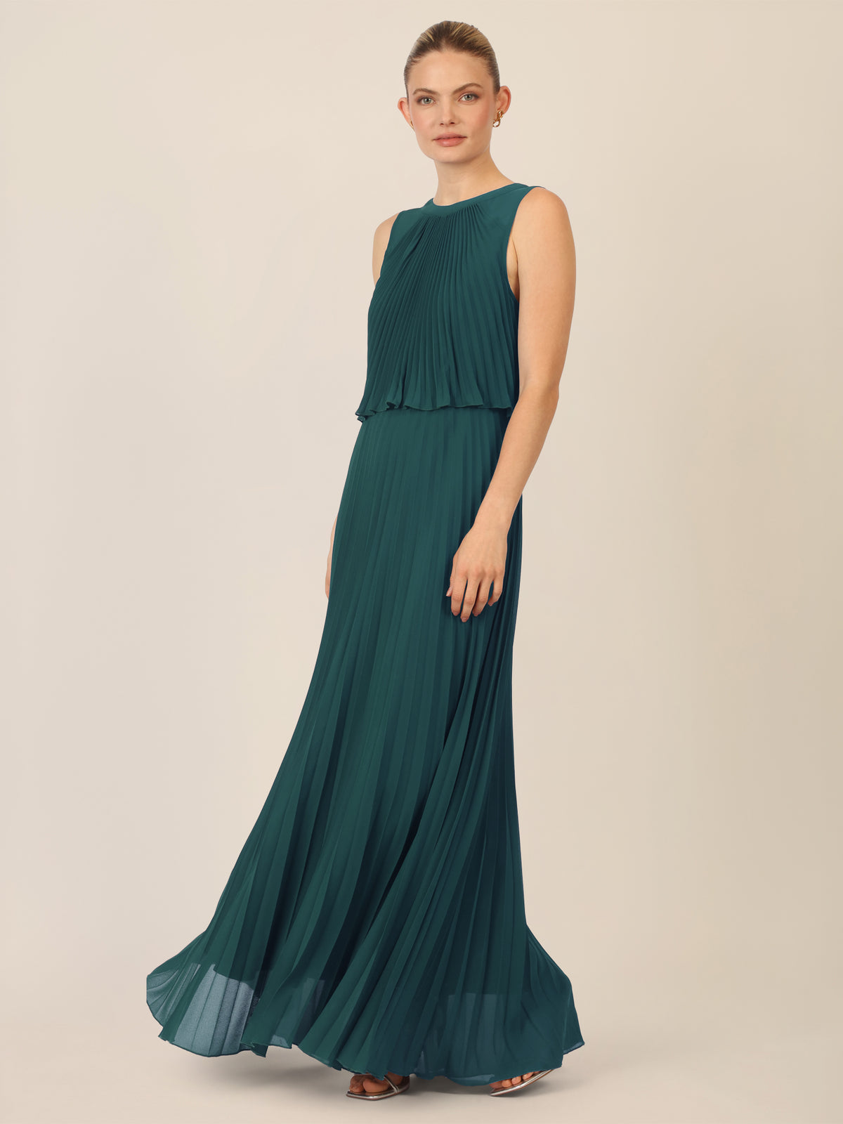 APART Abendkleid mit Plisseefalten und Lagenoptik | dunkelgrün