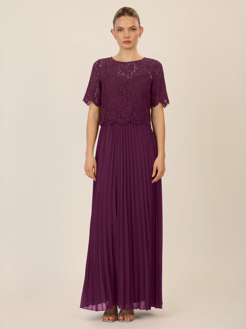 APART Abendkleid mit Spitzenjacke mit Spitzenoberteil und Plisseerock | dunkel lila image 1