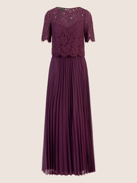 APART Abendkleid mit Spitzenjacke mit Spitzenoberteil und Plisseerock | dunkel lila