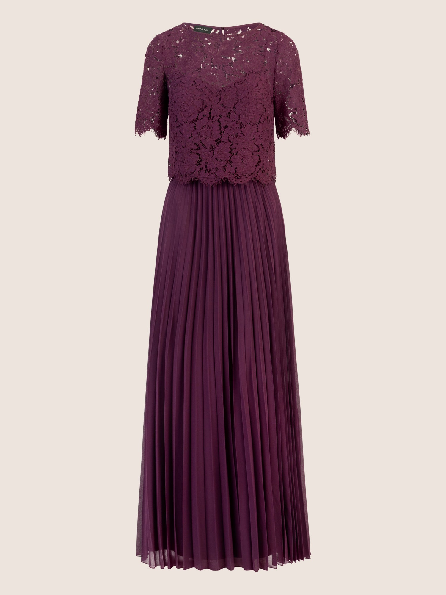 APART Abendkleid mit Spitzenjacke mit Spitzenoberteil und Plisseerock | dunkel lila
