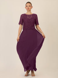 APART Abendkleid mit Spitzenjacke mit Spitzenoberteil und Plisseerock | dunkel lila