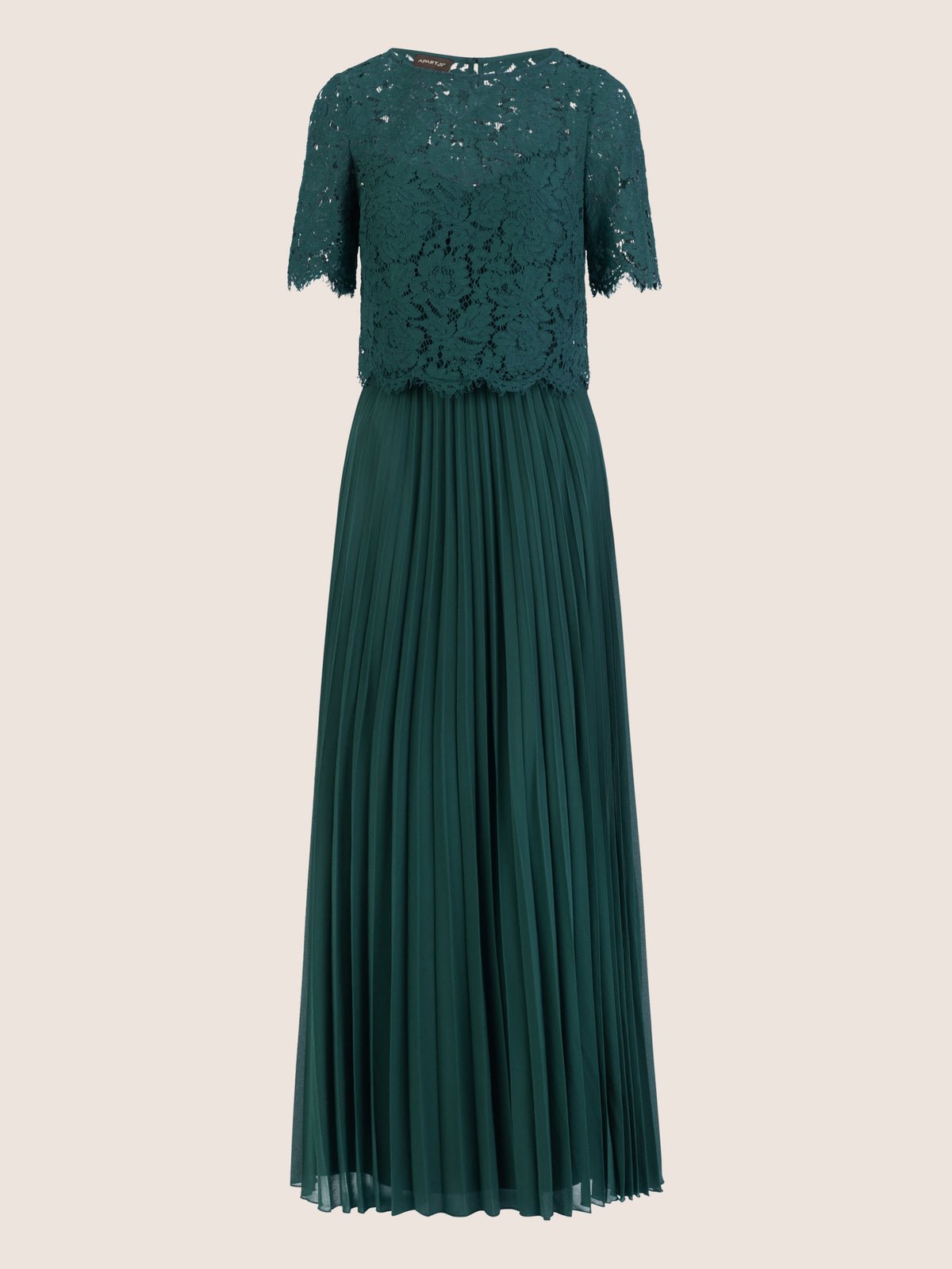 APART Abendkleid mit Spitzenjacke mit Spitzenoberteil und Plisseerock | dunkelgrün