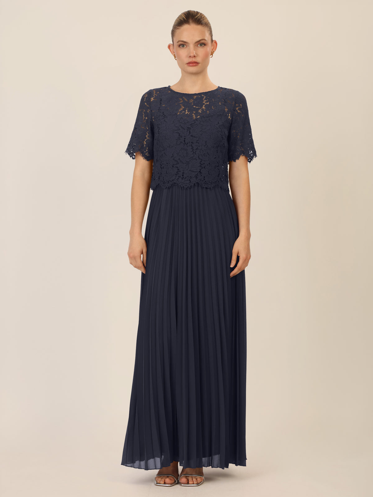 APART Abendkleid mit Spitzenjacke mit Spitzenoberteil und Plisseerock | nachtblau