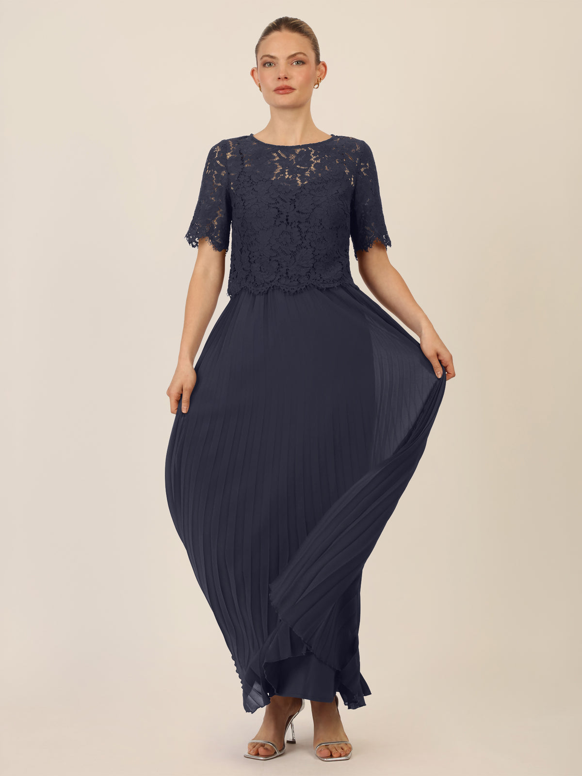 APART Abendkleid mit Spitzenjacke mit Spitzenoberteil und Plisseerock | nachtblau
