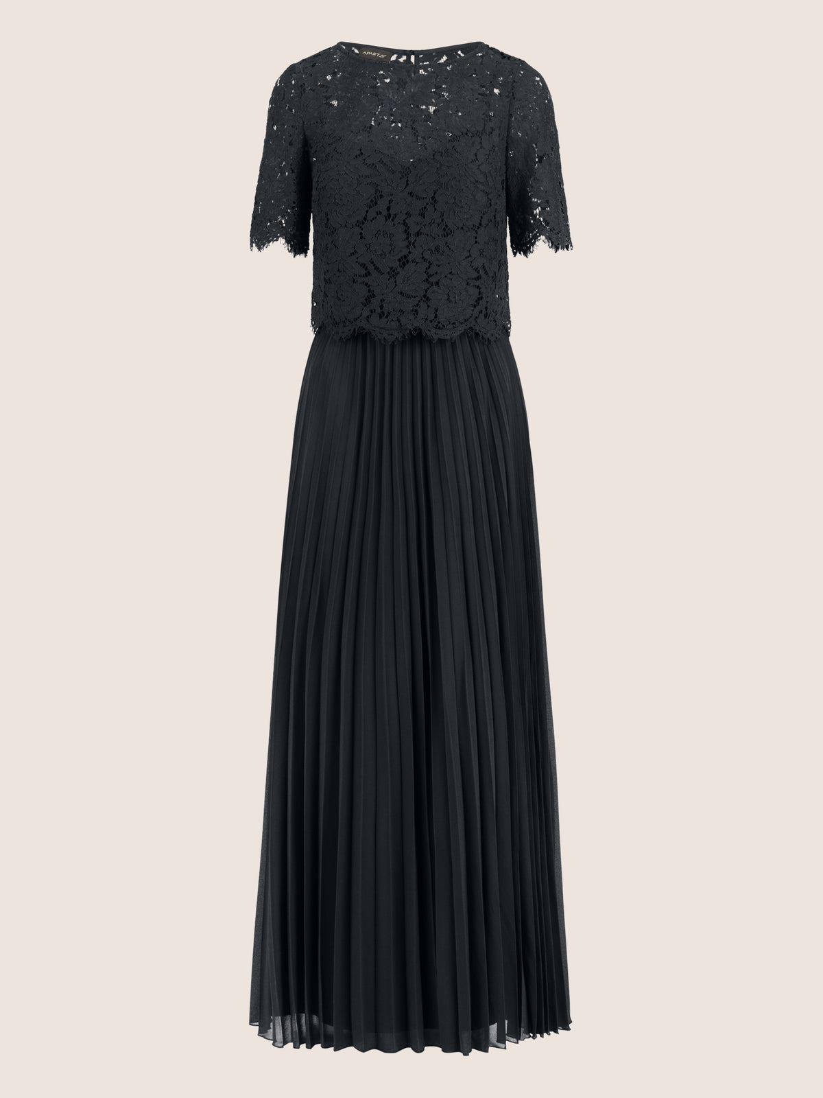 APART Abendkleid mit Spitzenjacke mit Spitzenoberteil und Plisseerock | schwarz