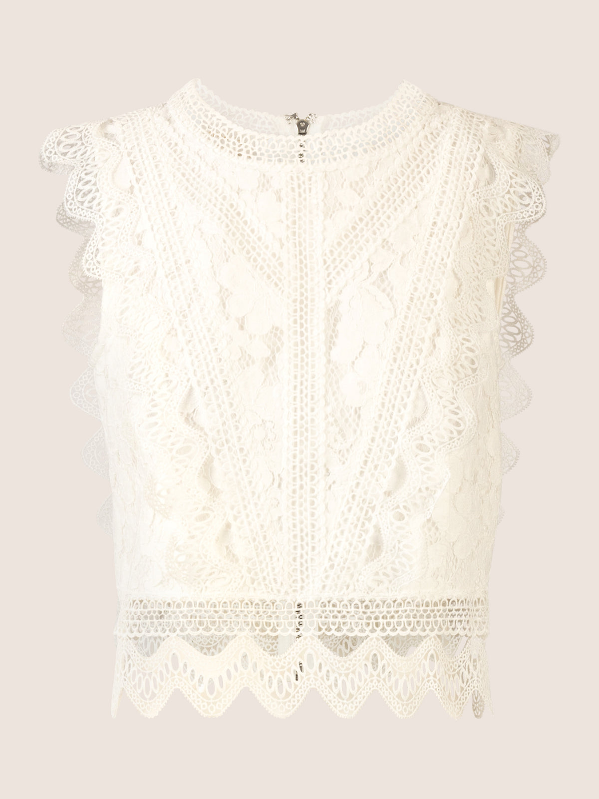 APART Spitzentop mit Spitzenkragen und Reißverschluss | creme